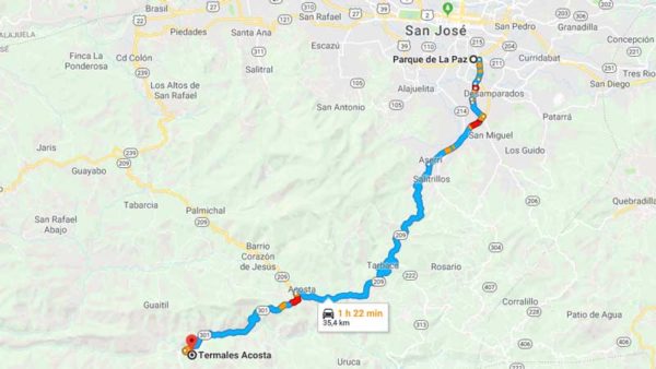 Mapa para llegar a Termales Acosta Costa Rica